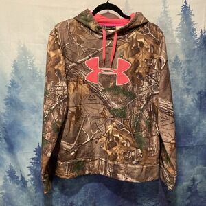 Under Armour Large RealTree‎ Camo Hoodie Pullover Big Logo Pink Hunting Women's